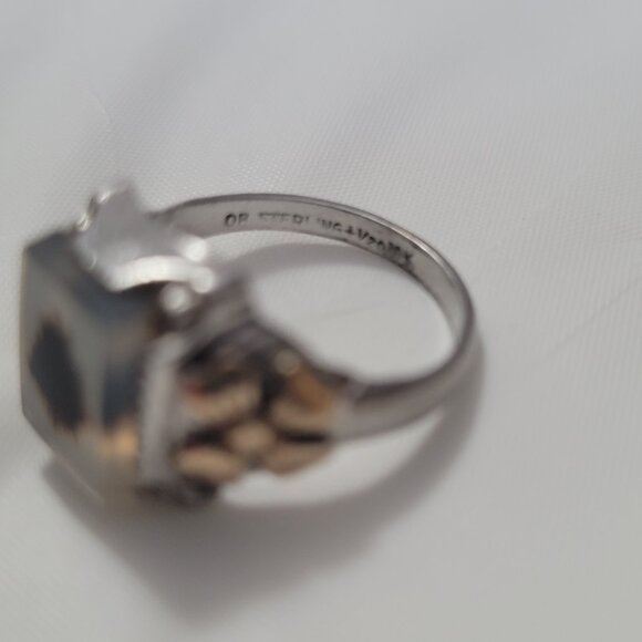 Moss Agate Sterling Silver & Gold Flowers Ring Vintage Ostby Barton Size 6 - Picture 15 of 15